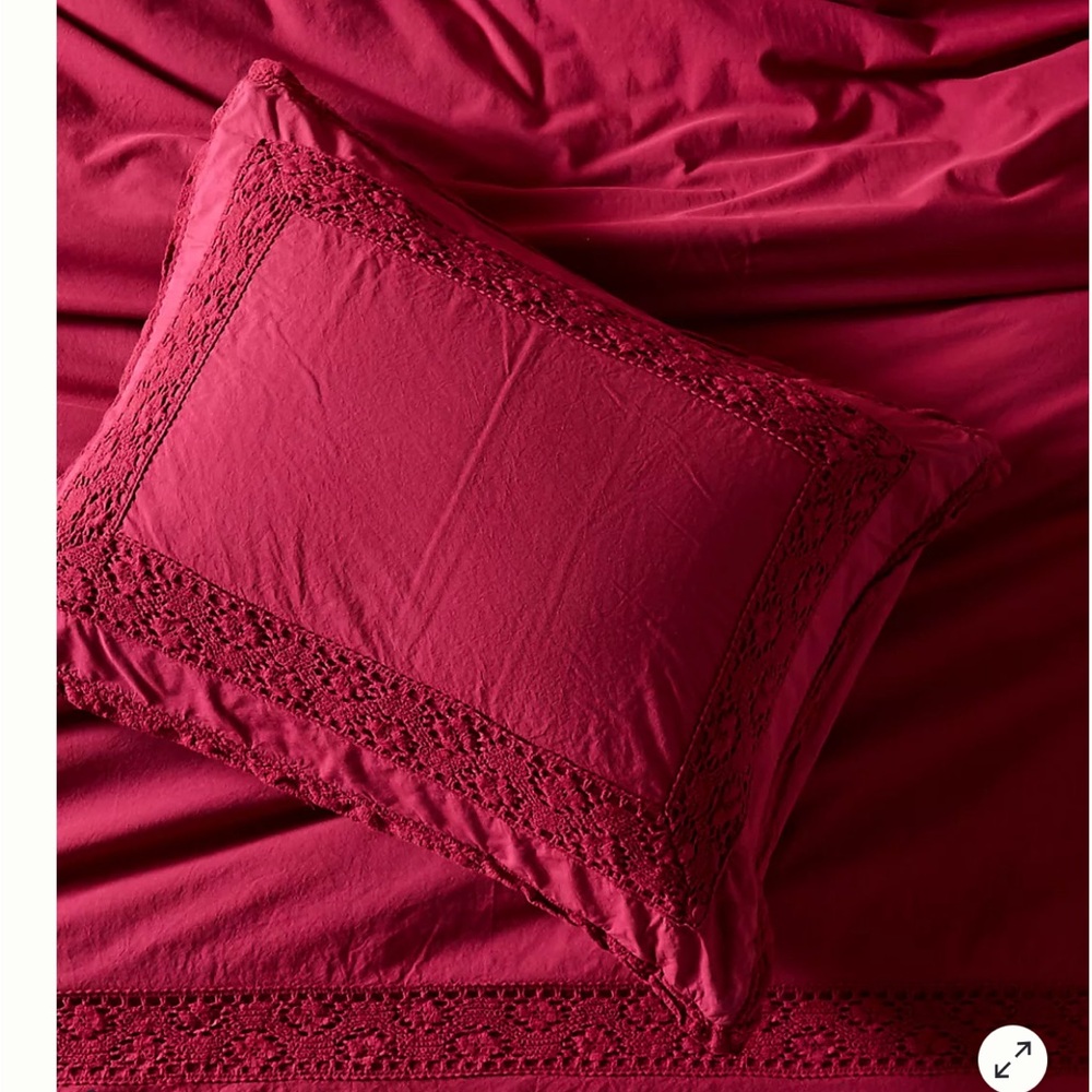 Two Anthropologie Red Crochet shams